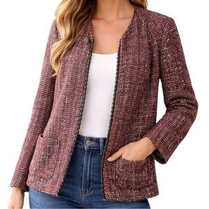 Lafayette 148 New York Tweed Jacket Size 20 Leather Trim
